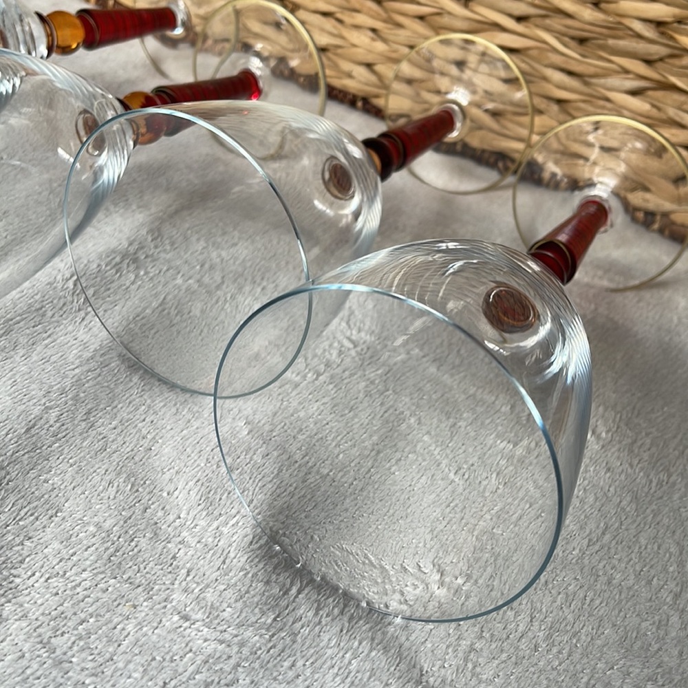 Pier 1 Imports Orbit Spice 16 Oz Red Gold Trim Stemware Glasses 4 HandPainted - Picture 9 of 10